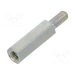 50 pcs : 2212X12 - Screwed spacer sleeve, 12mm, Int.thread: M2,5, Ext.thread: M2,5
