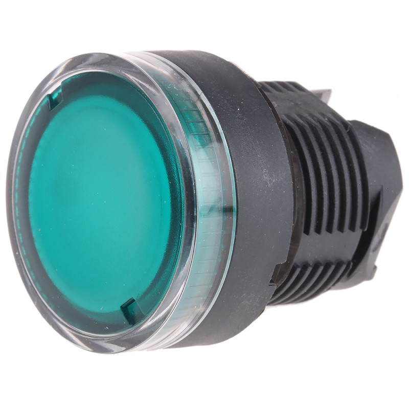 1 pcs - Schneider Electric Harmony XB5 Series Green Illuminated Spring Return Push Button Head, 22mm Cutout, IP66, IP67, IP69K