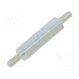 50 pcs : 421X15 - Screwed spacer sleeve, 15mm, Ext.thread: M2, hexagonal, steel