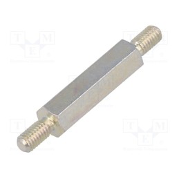50 pcs : 423X18 - Screwed spacer sleeve, 18mm, Ext.thread: M3, hexagonal, steel