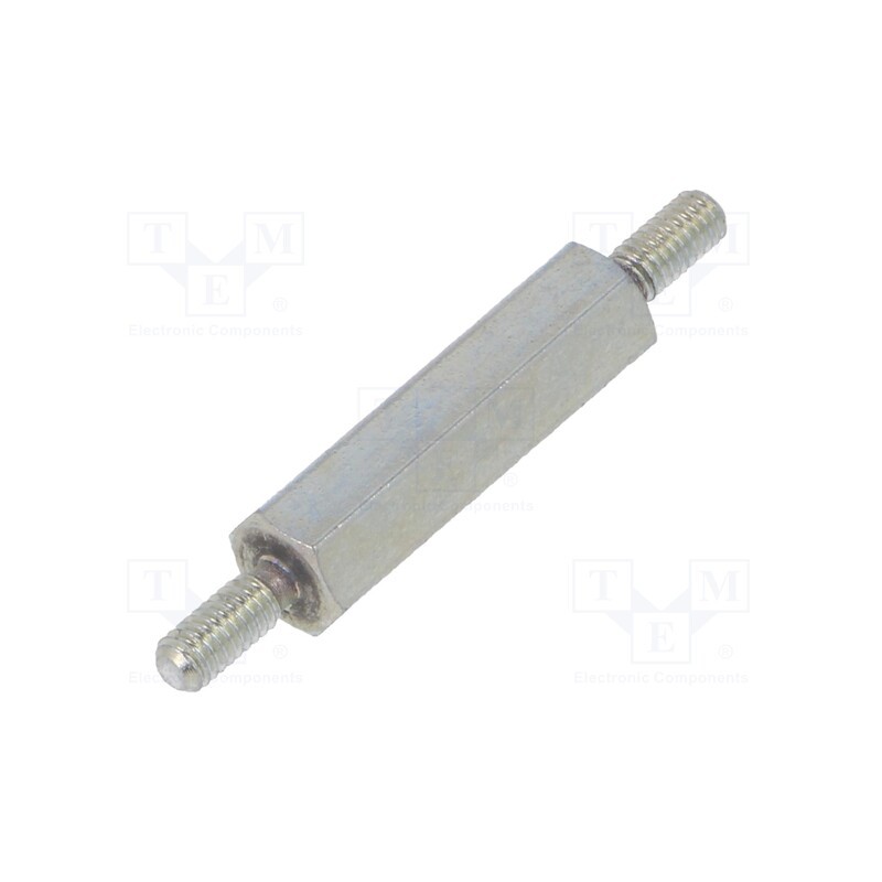 50 pcs : 422X18 - Screwed spacer sleeve, 18mm, Ext.thread: M2,5, hexagonal, steel
