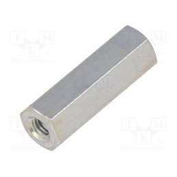 50 pcs : 125X18 - Screwed spacer sleeve, 18mm, Int.thread: M3, hexagonal, steel