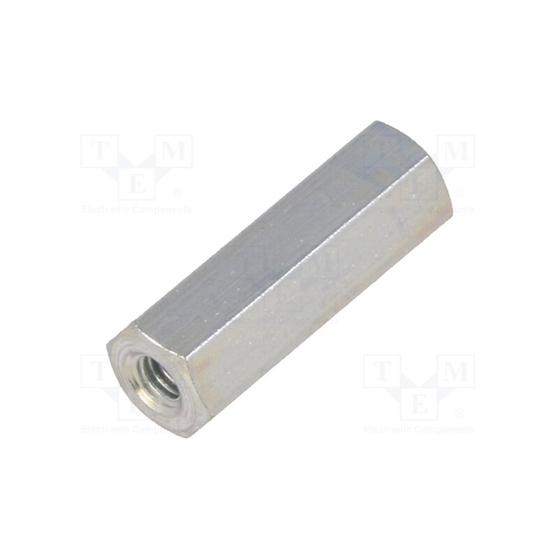 50 pcs : 125X18 - Screwed spacer sleeve, 18mm, Int.thread: M3, hexagonal, steel