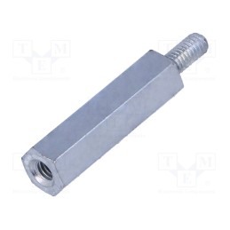 50 pcs : 222X18 - Screwed spacer sleeve, 18mm, Int.thread: M2,5, Ext.thread: M2,5