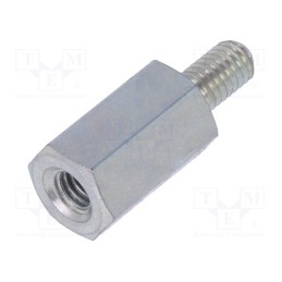 50 pcs : 225X10 - Screwed spacer sleeve, 10mm, Int.thread: M3, Ext.thread: M3, steel