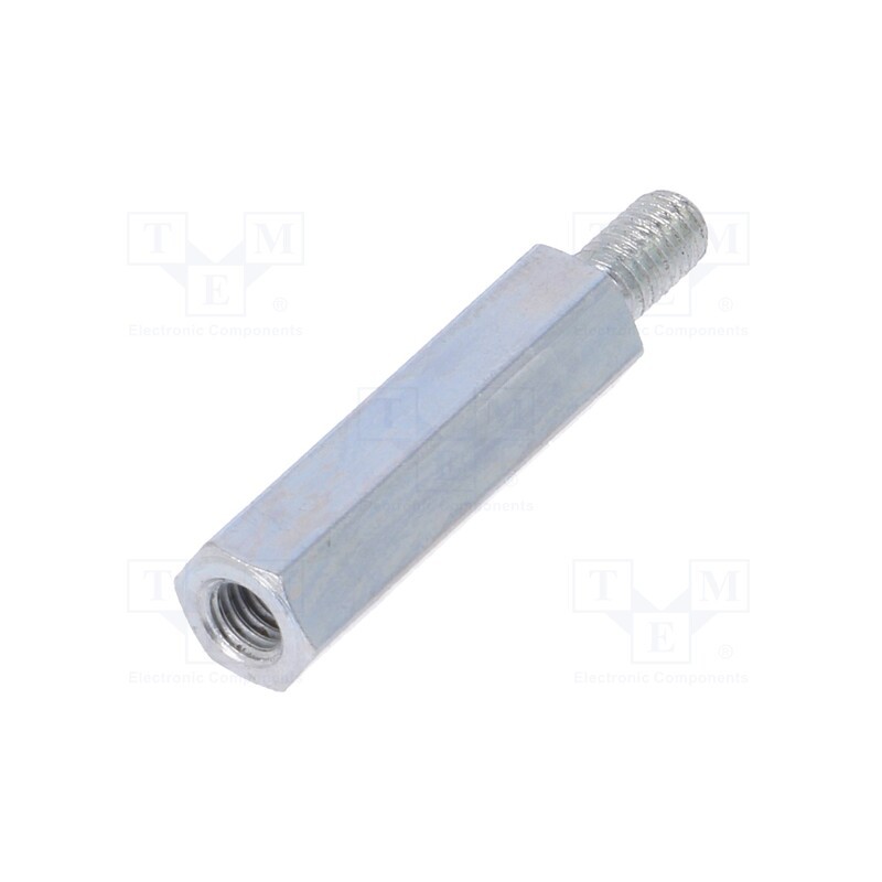 50 pcs : 223X18 - Screwed spacer sleeve, 18mm, Int.thread: M3, Ext.thread: M3, steel