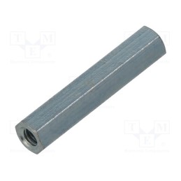 50 pcs : 1212X20 - Screwed spacer sleeve, 20mm, Int.thread: M2,5, hexagonal, steel