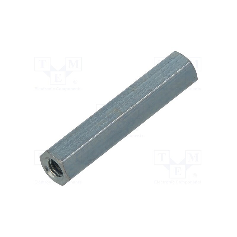 50 pcs : 1212X20 - Screwed spacer sleeve, 20mm, Int.thread: M2,5, hexagonal, steel