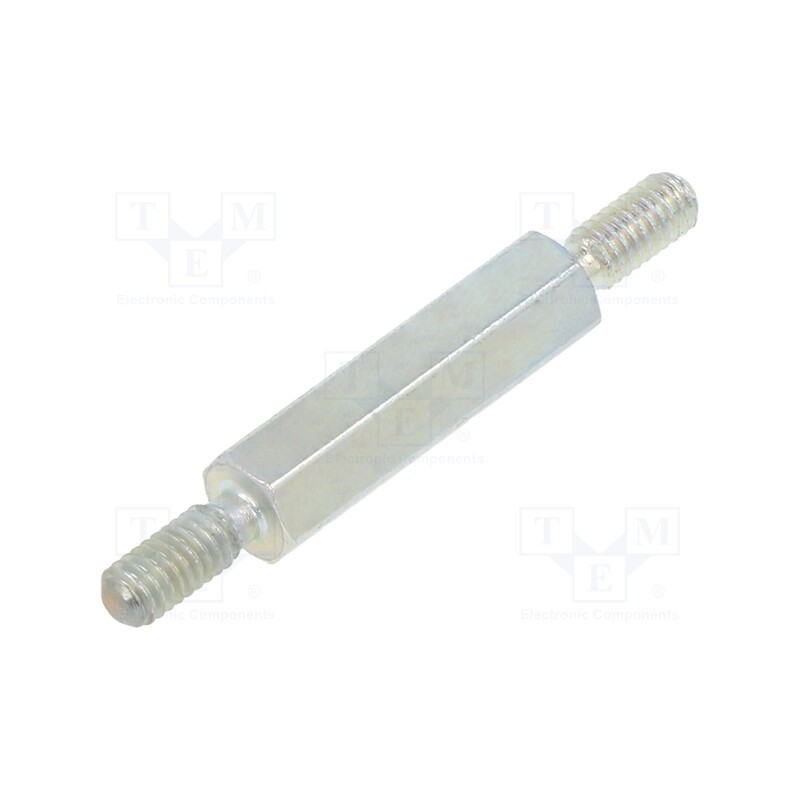 50 pcs : 4212X15 - Screwed spacer sleeve, 15mm, Ext.thread: M2,5, hexagonal, steel