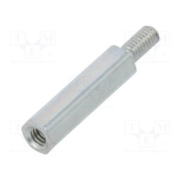 50 pcs : 2212X15 - Screwed spacer sleeve, 15mm, Int.thread: M2,5, Ext.thread: M2,5