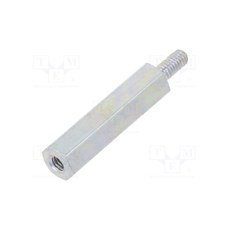 50 pcs : 222X20 - Screwed spacer sleeve, 20mm, Int.thread: M2,5, Ext.thread: M2,5