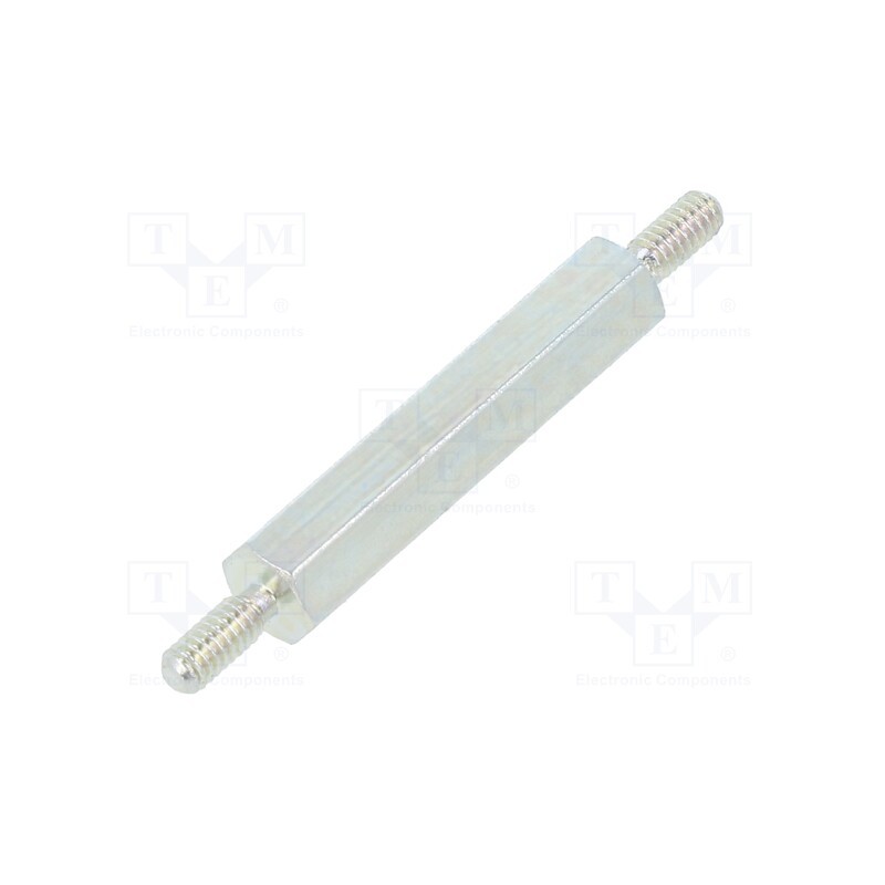 50 pcs : 421X20 - Screwed spacer sleeve, 20mm, Ext.thread: M2, hexagonal, steel