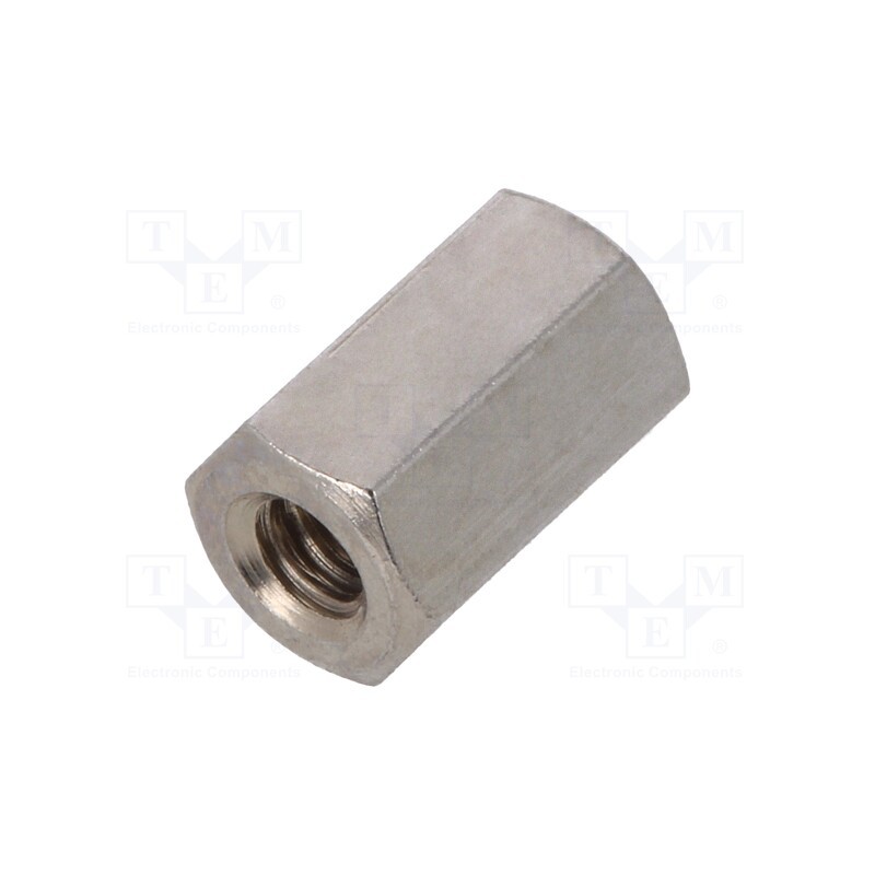 50 pcs : 110X08 - Screwed spacer sleeve, 8mm, Int.thread: UNC4-40, hexagonal, brass