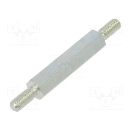 50 pcs : 4212X18 - Screwed spacer sleeve, 18mm, Ext.thread: M2,5, hexagonal, steel
