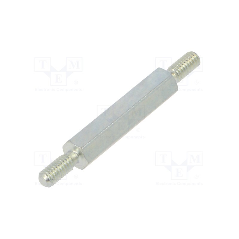 50 pcs : 4212X18 - Screwed spacer sleeve, 18mm, Ext.thread: M2,5, hexagonal, steel