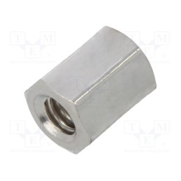50 pcs : 1112X05 - Screwed spacer sleeve, 5mm, Int.thread: M2,5, hexagonal, brass