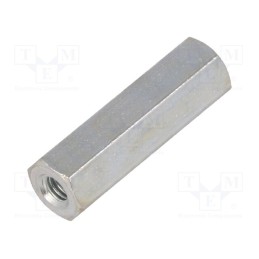 50 pcs : 125X20 - Screwed spacer sleeve, 20mm, Int.thread: M3, hexagonal, steel
