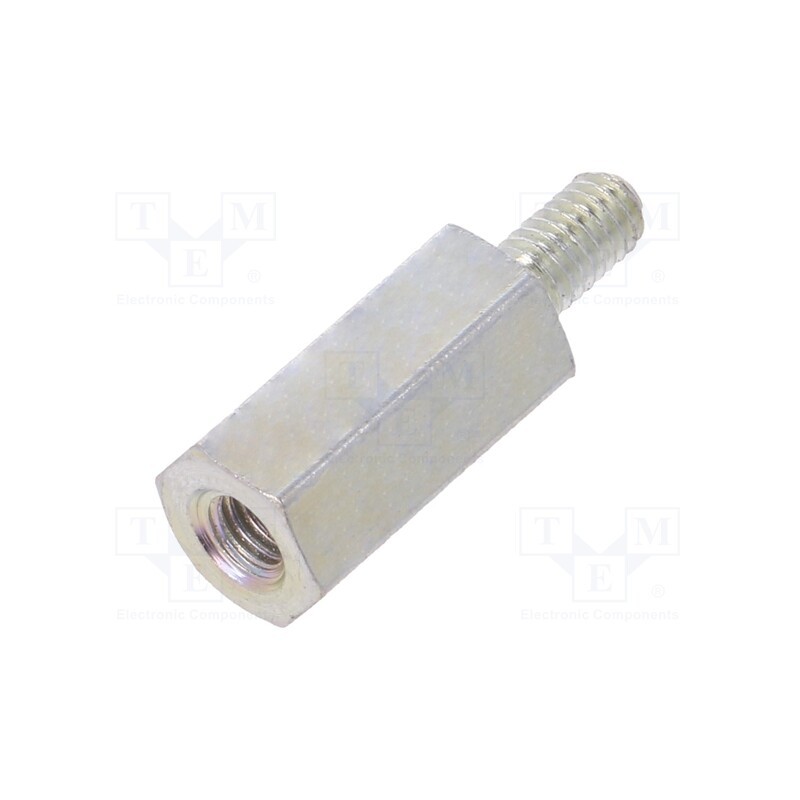 50 pcs : 225X12 - Screwed spacer sleeve, 12mm, Int.thread: M3, Ext.thread: M3, steel