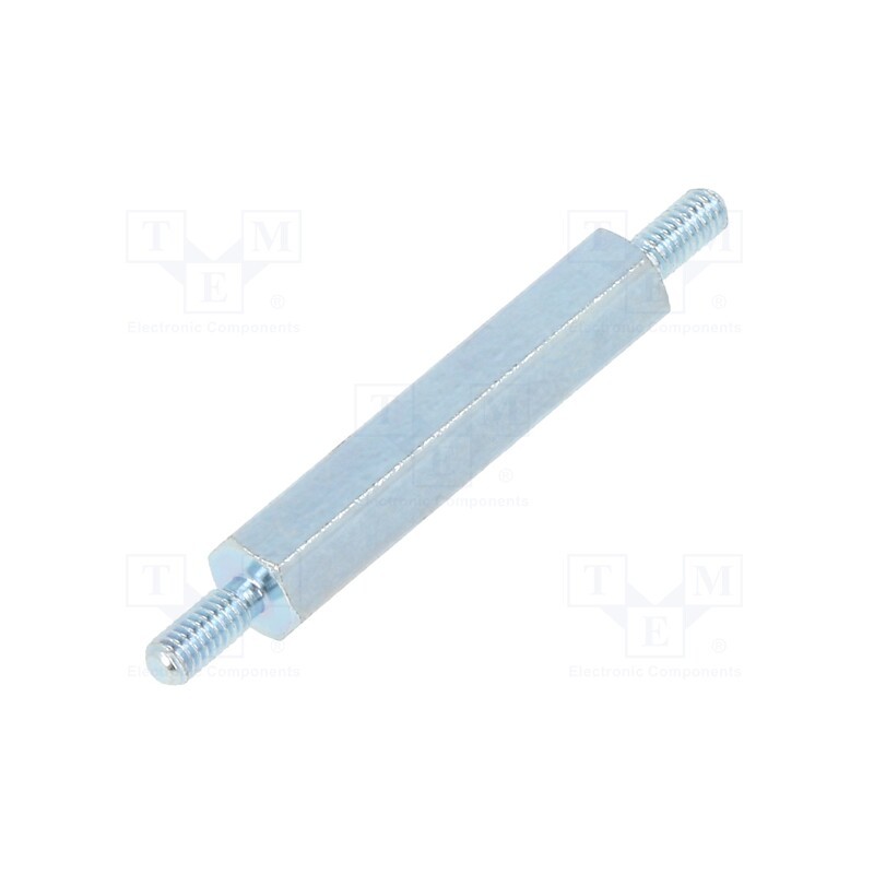 50 pcs : 422X25 - Screwed spacer sleeve, 25mm, Ext.thread: M2,5, hexagonal, steel