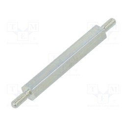 50 pcs : 421X25 - Screwed spacer sleeve, 25mm, Ext.thread: M2, hexagonal, steel