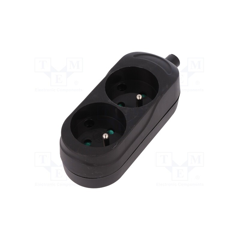 10 pcs : 5907570007482 - Connector: AC supply, female, splitter, 2P+PE, 250VAC, 16A, black