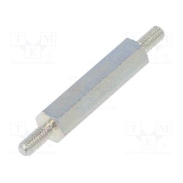 50 pcs : 422X20 - Screwed spacer sleeve, 20mm, Ext.thread: M2,5, hexagonal, steel