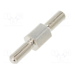 50 pcs : 413X06 - Screwed spacer sleeve, 6mm, Ext.thread: M3, hexagonal, brass