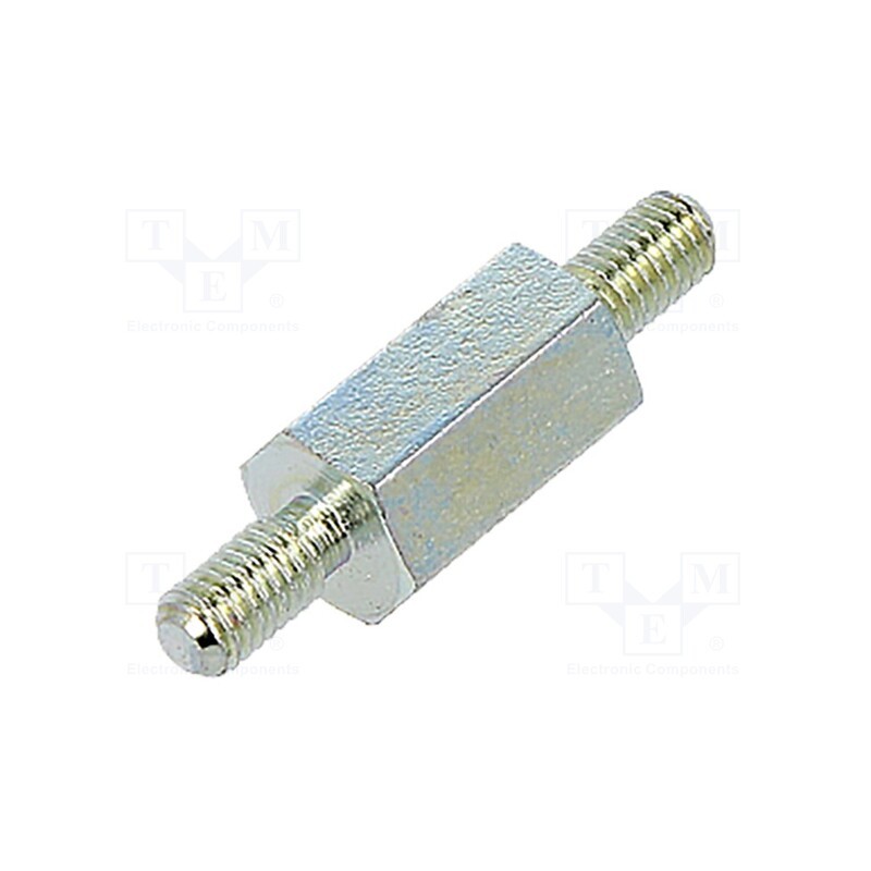 50 pcs : 425X10 - Screwed spacer sleeve, 10mm, Ext.thread: M3, hexagonal, steel