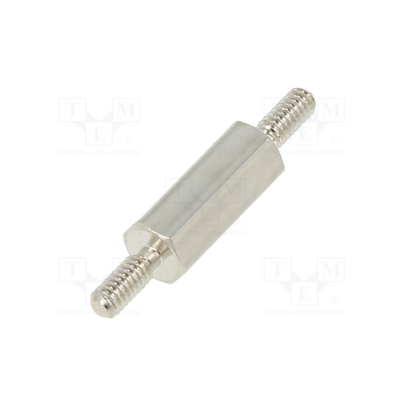 50 pcs : 411X10 - Screwed spacer sleeve, 10mm, Ext.thread: M2, hexagonal, brass