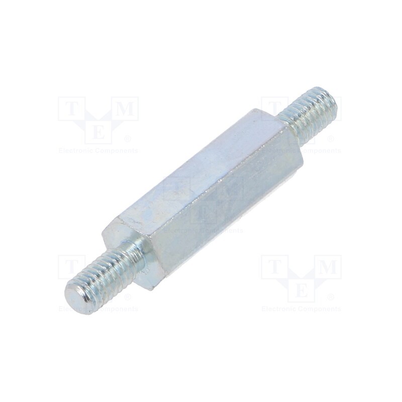 50 pcs : 424X15 - Screwed spacer sleeve, 15mm, Ext.thread: M3, hexagonal, steel