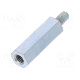 50 pcs : 225X18 - Screwed spacer sleeve, 18mm, Int.thread: M3, Ext.thread: M3, steel