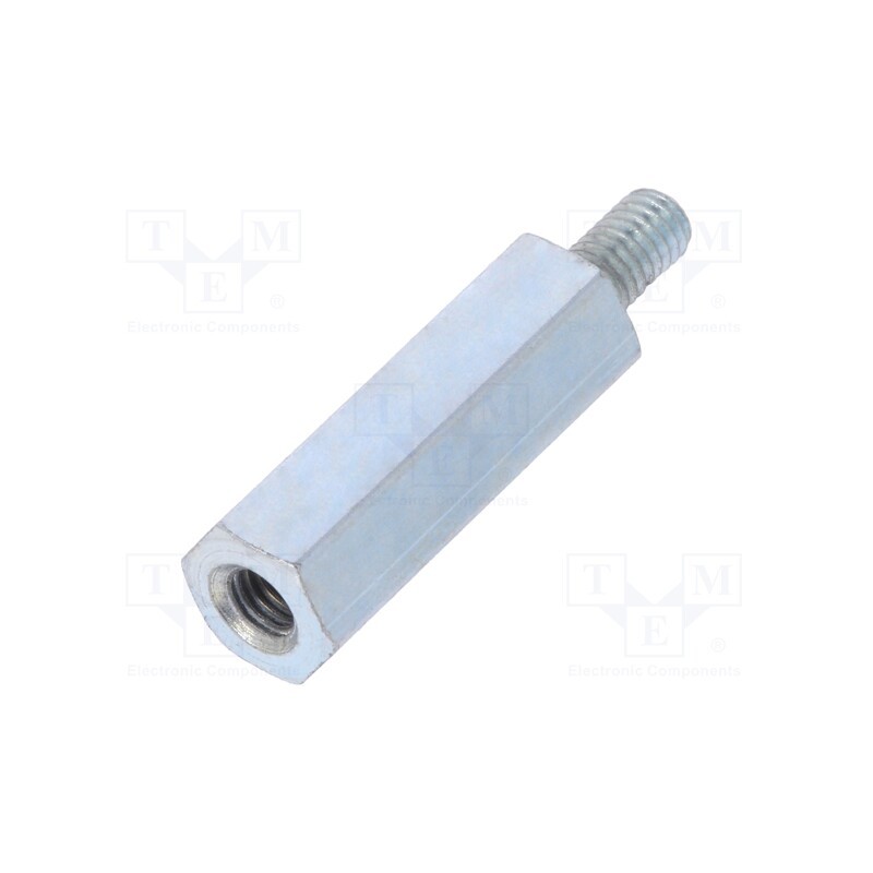 50 pcs : 225X18 - Screwed spacer sleeve, 18mm, Int.thread: M3, Ext.thread: M3, steel