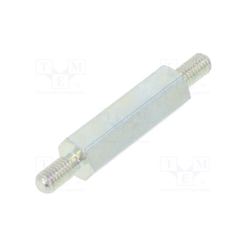50 pcs : 424X18 - Screwed spacer sleeve, 18mm, Ext.thread: M3, hexagonal, steel
