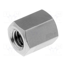 50 pcs : 113X06 - Screwed spacer sleeve, 6mm, Int.thread: M3, hexagonal, brass