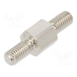 50 pcs : 413X05K - Screwed spacer sleeve, 5mm, Ext.thread: M3, hexagonal, brass