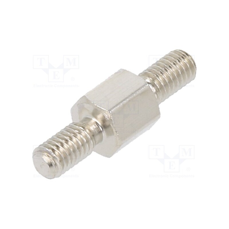 50 pcs : 413X05K - Screwed spacer sleeve, 5mm, Ext.thread: M3, hexagonal, brass