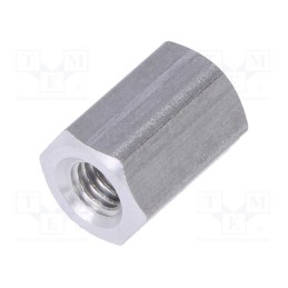 50 pcs : 134X08 - Screwed spacer sleeve, 8mm, Int.thread: M3, hexagonal, aluminium