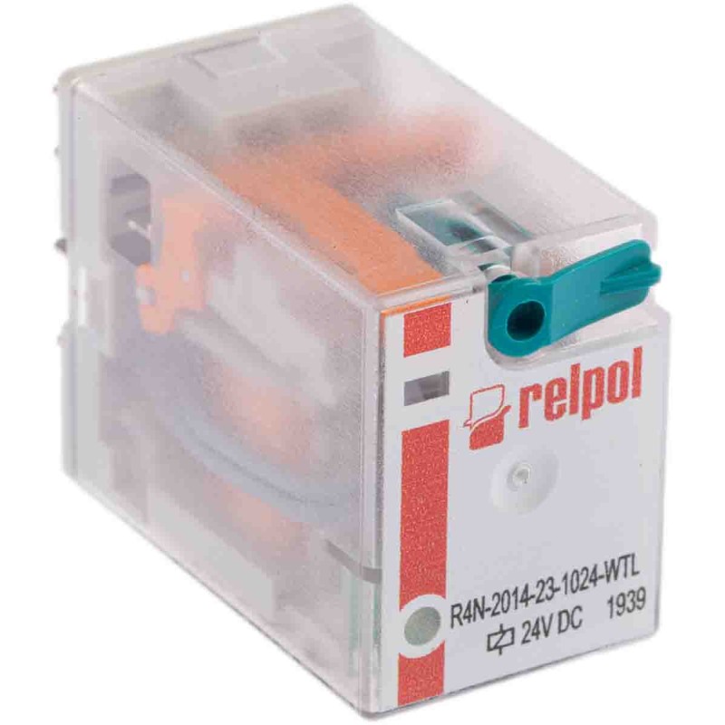 1 pcs - Relpol Plug In Power Relay, 24V dc Coil, 6A Switching Current, 4PDT