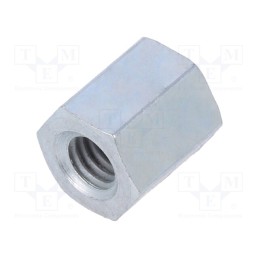 50 pcs : 126X08 - Screwed spacer sleeve, 8mm, Int.thread: M4, hexagonal, steel, zinc