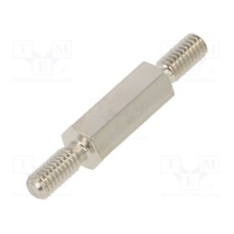 50 pcs : 4112X10 - Screwed spacer sleeve, 10mm, Ext.thread: M2,5, hexagonal, brass