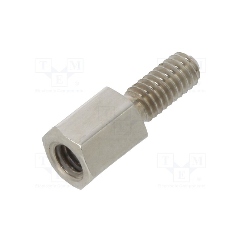 50 pcs : 2112X05 - Screwed spacer sleeve, 5mm, Int.thread: M2,5, Ext.thread: M2,5