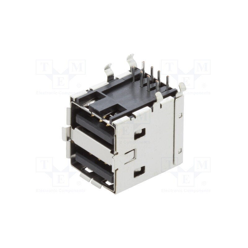 5 pcs : 672983091 - Socket, USB A, on PCBs, THT, PIN: 4, angled 90°, double, USB 2.0