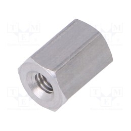 50 pcs : 135X08 - Screwed spacer sleeve, 8mm, Int.thread: M3, hexagonal, aluminium