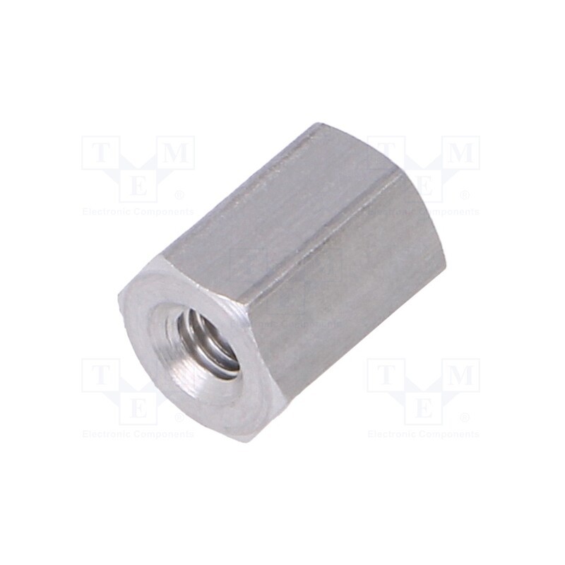 50 pcs : 135X08 - Screwed spacer sleeve, 8mm, Int.thread: M3, hexagonal, aluminium