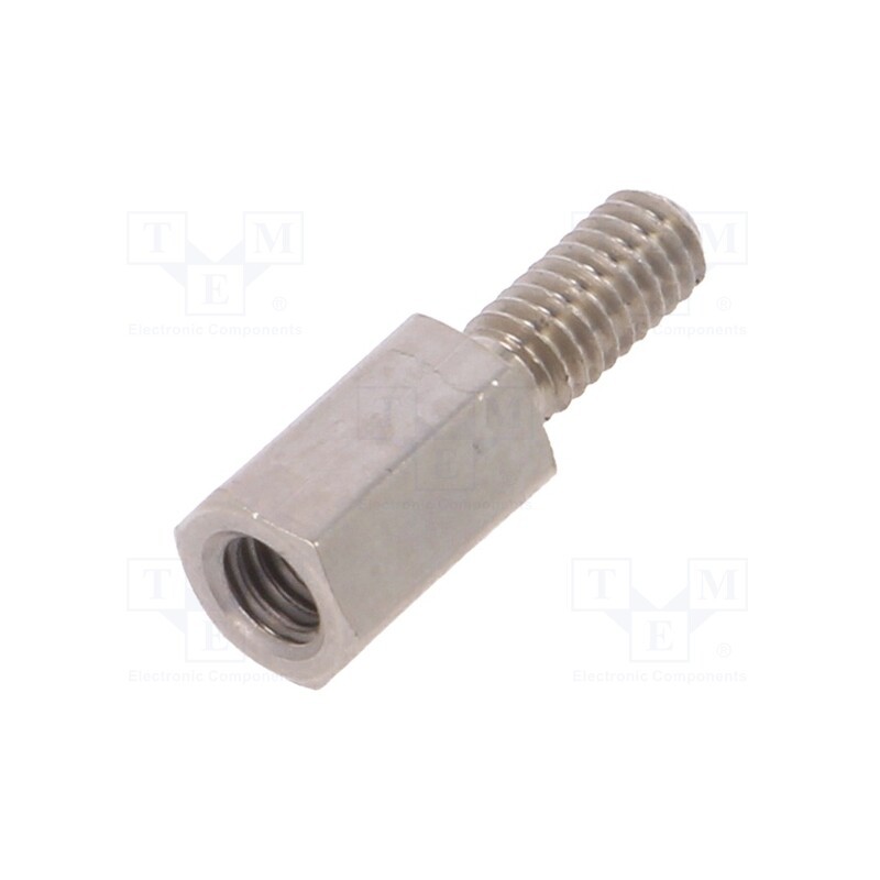 50 pcs : 2112X06 - Screwed spacer sleeve, 6mm, Int.thread: M2,5, Ext.thread: M2,5