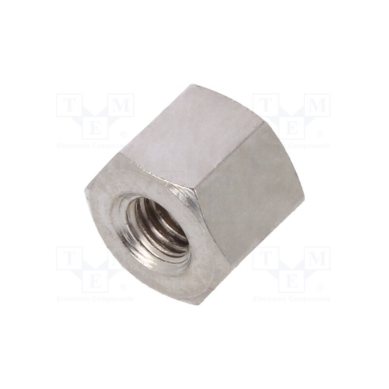 50 pcs : 115X05 - Screwed spacer sleeve, 5mm, Int.thread: M3, hexagonal, brass