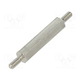 50 pcs : 411X18 - Screwed spacer sleeve, 18mm, Ext.thread: M2, hexagonal, brass