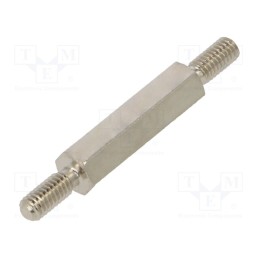 50 pcs : 4112X15 - Screwed spacer sleeve, 15mm, Ext.thread: M2,5, hexagonal, brass