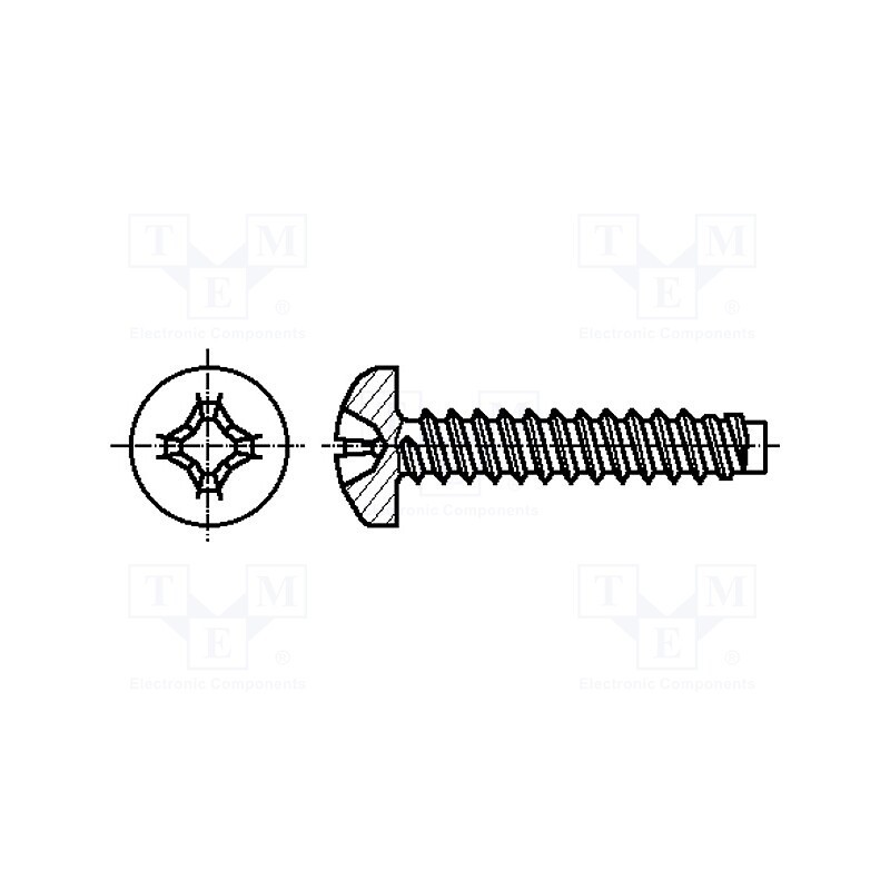 500 pcs : 1037374 - Screw, for metal, 3.5x19, Head: cheese head, Phillips, PH2, zinc