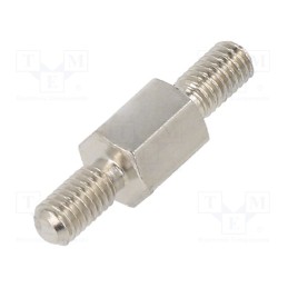 50 pcs : 413X06K - Screwed spacer sleeve, 6mm, Ext.thread: M3, hexagonal, brass